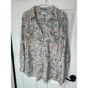 Westbound Woman Abstract Linen Button Up V Neck Blood Women's 2x Plus Sz NWOT